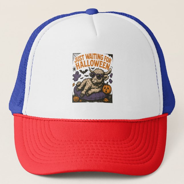 Waiting For Halloween Highland Cow Trucker Hat (Front)