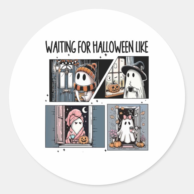 Waiting For Halloween Like Cute Ghost Coffee Horro Classic Round Sticker (Front)