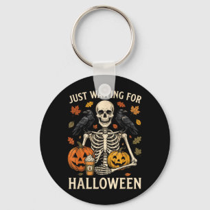 Waiting For Halloween Shirt Skeleton Pumpkin Latte Key Ring