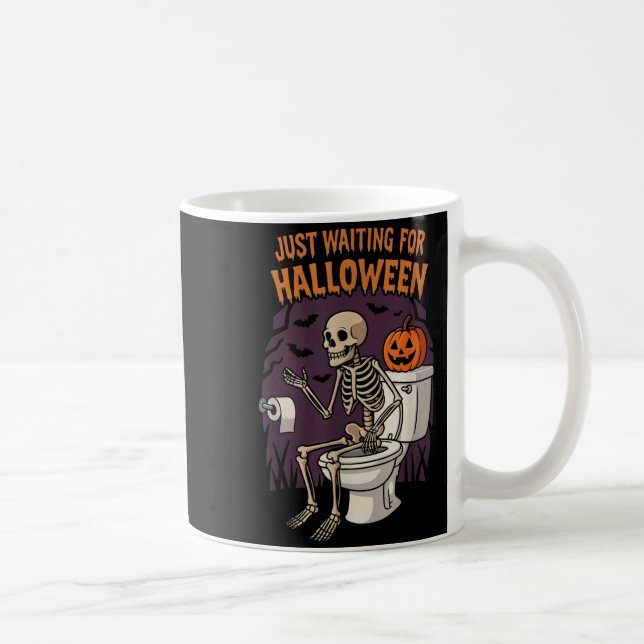 Waiting for Halloween Skeleton Pumpkin Funny Coffee Mug (Right)