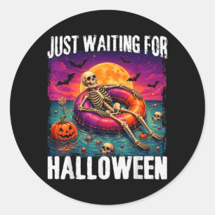 Waiting For Halloween Summer Skeleton Men Women Classic Round Sticker