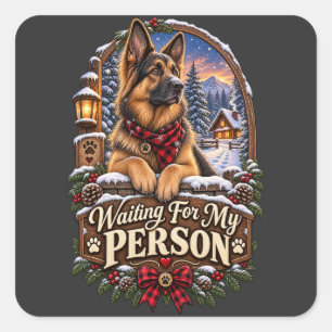 Waiting For My Person German Shepherd Christmas Wi Square Sticker