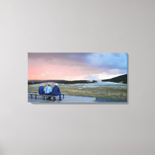 Waiting for Old Faithful Geyser at Sunset Canvas Print