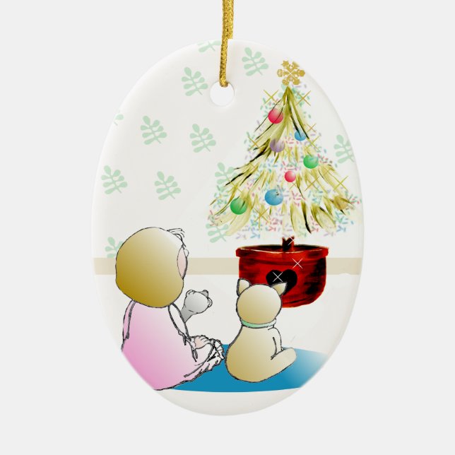 Waiting for Santa Christmas Ornament (Front)