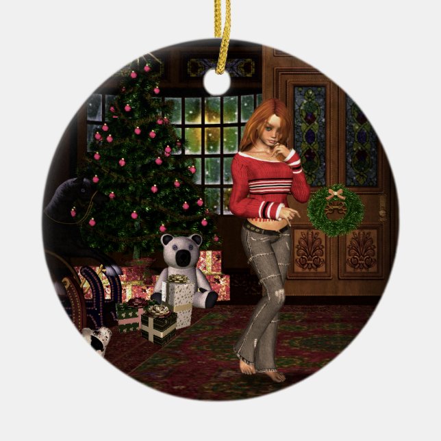 Waiting for Santa Christmas Ornament (Front)