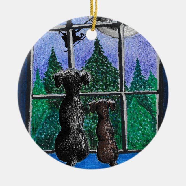 waiting for santa dog  ceramic tree decoration (Front)