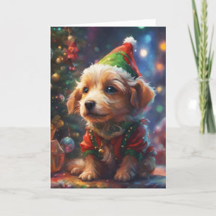 Waiting for Santa, Holiday Dog Greetings, Cute Pup Card