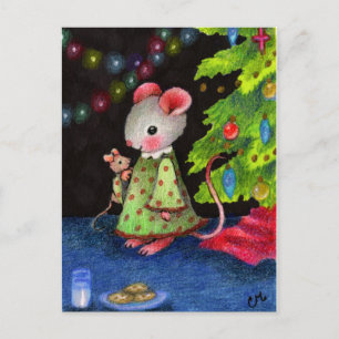 Waiting for Santa Mouse - Cute Christmas Art Holiday Postcard