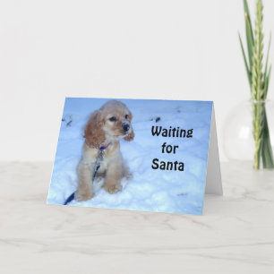 WAITING FOR SANTA-SNOWBOUND COCKER SPANIEL PUPPY HOLIDAY CARD