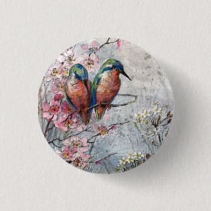 Waiting For Supper Kingfisher Bird      3 Cm Round Badge