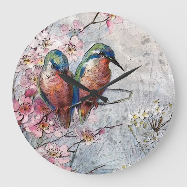 Waiting For Supper Kingfisher Bird  Large Clock (Front)