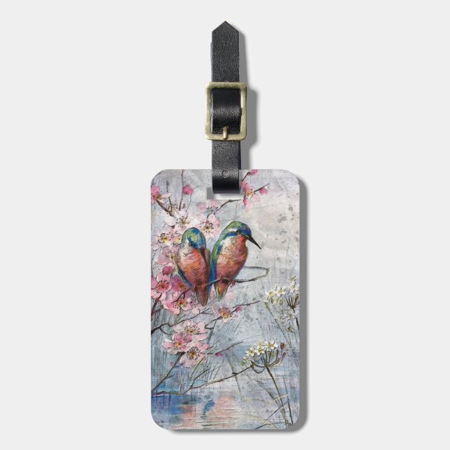 Waiting For Supper Kingfisher Bird    Luggage Tag (Front Vertical)