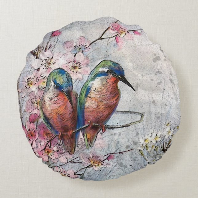 Waiting For Supper Kingfisher Bird    Round Cushion (Back)