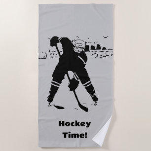 Waiting for the Puck - Hockey Player Beach Towel