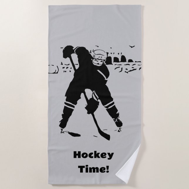 Waiting for the Puck - Hockey Player Beach Towel (Front)