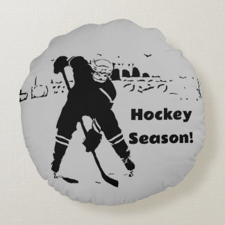 Waiting for the Puck - Hockey Player Round Cushion