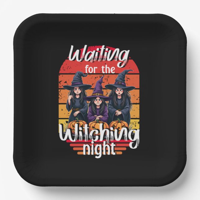Waiting for Witching Night, Spooky October Paper Plate (Front)
