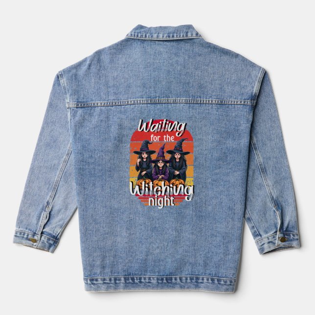 Waiting for Witching Night, Spooky Witch Ladies Denim Jacket (Back)