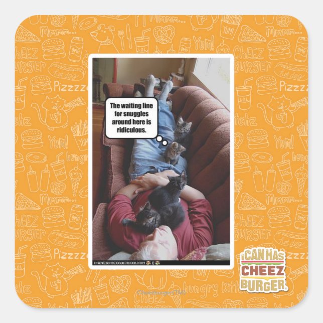 Waiting line for snuggles square sticker (Front)