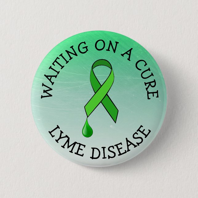 Waiting on a Cure, Lyme Disease Awareness Ribbon 6 Cm Round Badge (Front)