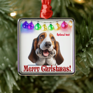Waiting on Santa Basset Hound  Metal Tree Decoration