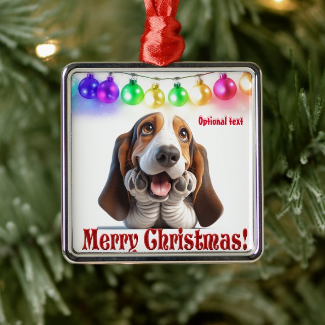Waiting on Santa Basset Hound  Metal Tree Decoration (Tree)
