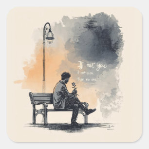 Waiting with a Rose – Unspoken Love Square Sticker