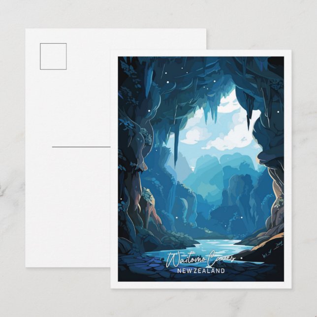 Waitomo Caves New Zealand Travel illustration Postcard (Front/Back)