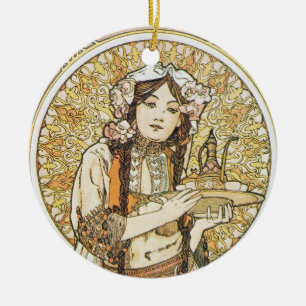 Waitress Art Nouveau Waitress with Tea  Ceramic Tree Decoration