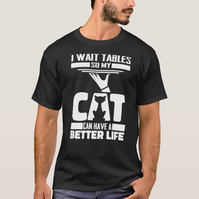 Waitress Cat Server Waiter T-Shirt (Front)
