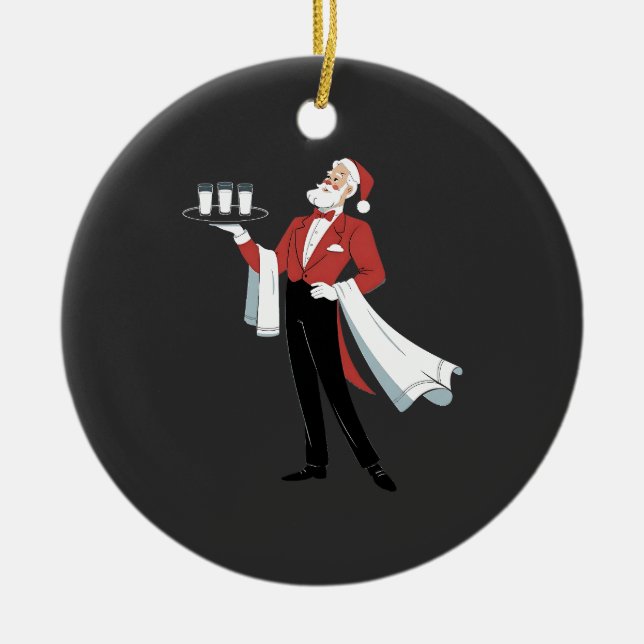 Waitress Christmas Santa Server Xmas  Ceramic Tree Decoration (Front)