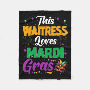Waitress Loves Mardi Gras Masked Beads Job Team Pa Fleece Blanket