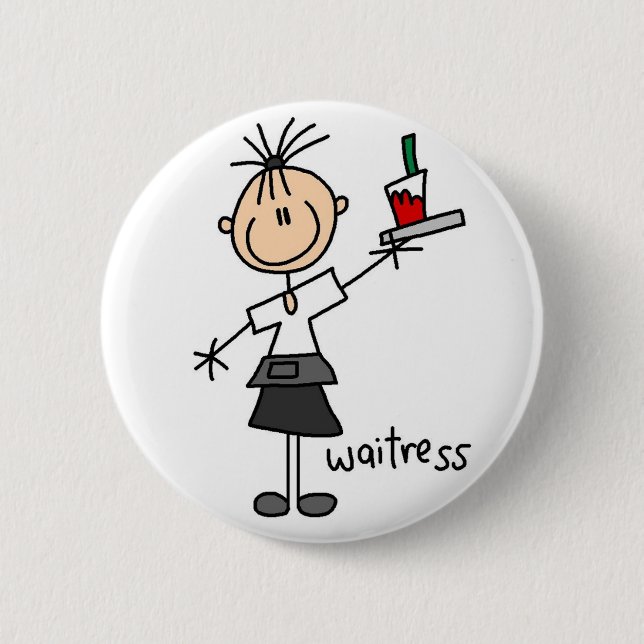 Waitress Stick Figure Button (Front)