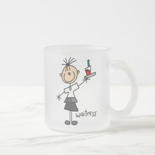 Waitress Stick Figure Frosted Glass Coffee Mug