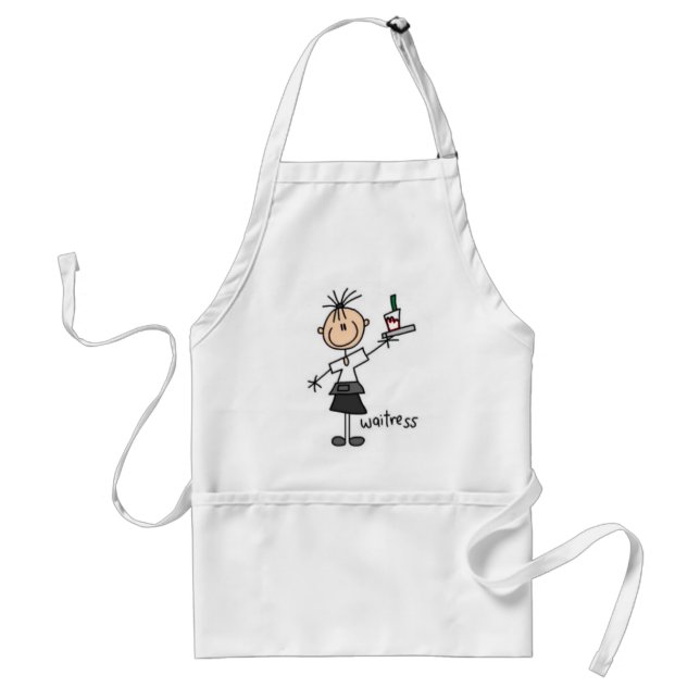 Waitress Stick Figure Holding Serving Tray Standard Apron (Front)