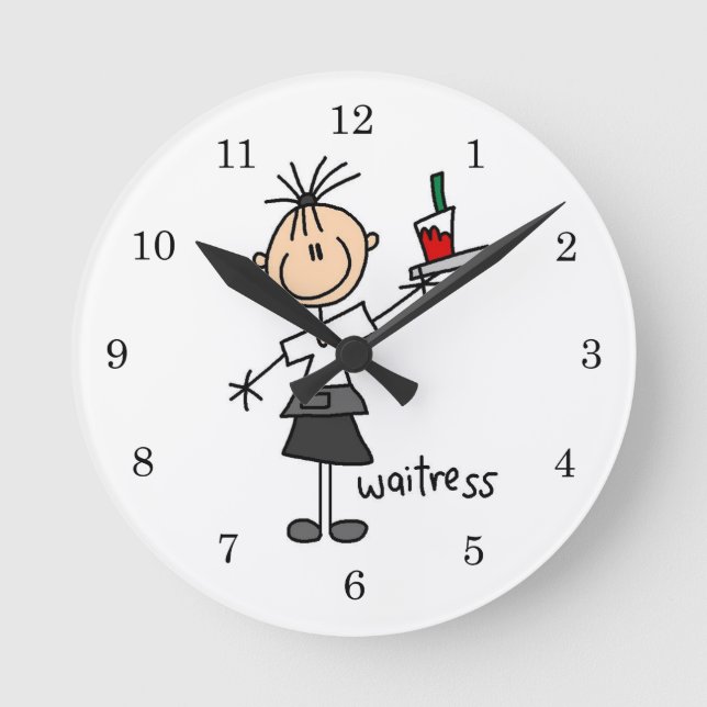Waitress Stick Figure Round Clock (Front)