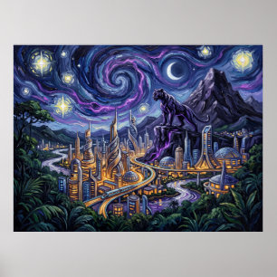Wakanda Starry Night Black Panther Poster