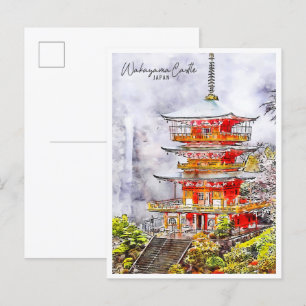 Wakayama Castle Japan vintage travel watercolor Postcard