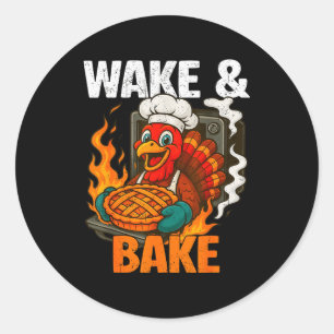 Wake And Bake Funny Vintage Turkey Thanksgiving Wo Classic Round Sticker