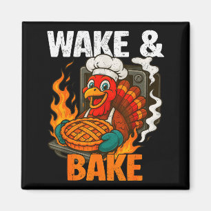 Wake And Bake Funny Vintage Turkey Thanksgiving Wo Magnet