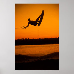 Wake Boarding Poster Brilliant Orange Sunset