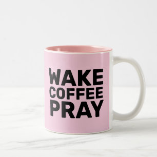 WAKE COFFEE PRAY MUGS, CHRISTIAN GIFTS Two-Tone COFFEE MUG