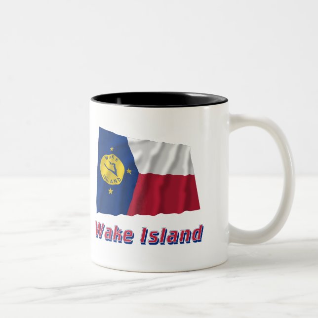 Wake Island Waving Flag with Name Two-Tone Coffee Mug (Right)