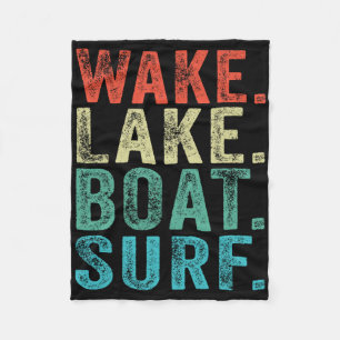 Wake Lake Boat Surf Surfing Surfboards Beach Retro Fleece Blanket