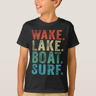 Wake Lake Boat Surf Surfing Surfboards Beach Retro T-Shirt