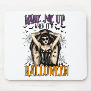Wake Me Up When It's Halloween Funny Witch Hallowe Mouse Mat