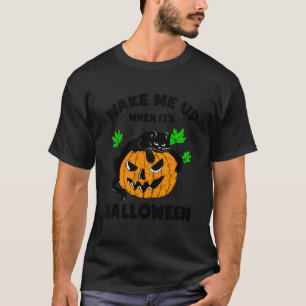 Wake Me Up When Its Halloween Lazy Pumpkin Cat Sle T-Shirt