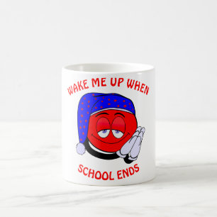 Wake me up when school ends funny emoji coffee mug