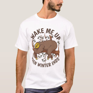 Wake Me Up When Winter Ends Funny Sloth Art T-Shirt