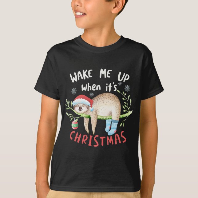 Wake Me When It's Christmas - Cute Sleeping Sloth T-Shirt (Front)